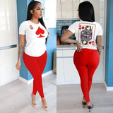 Fitted Women's Tee and Leggings Set-Red-2