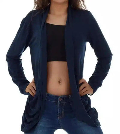 Women's Casual Open Front Long Cardigan-Dark Blue-1