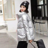 Women's Insulated Puffer Jacket with Zip Pockets-Silver-6