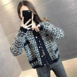 Women's Knit Cardigan Sweater Button-Up-Navy-4