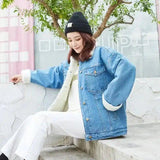 Warm Lined Denim Jacket for Women-Blue hairy-2