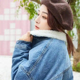 Warm Lined Denim Jacket for Women-Blue-4