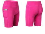 Women's Yoga Shorts Side Pockets Fitness Running Elastic-RoseRed-17