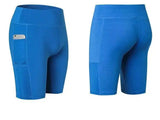 Women's Yoga Shorts Side Pockets Fitness Running Elastic-Blue-20