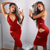 Womens Bodycon Halter Deep V Neck Cut Out Sleeveless-2