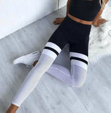 Yoga leggings black and white stitching hip breathable-White-1