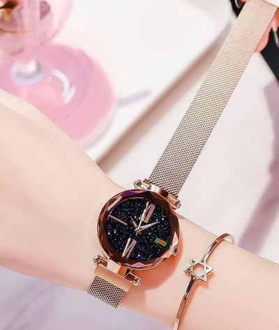 Luxury Women Watches Ladies Clock Magnet Buckle Starry Diamond Geometric Surface Quartz Wristwatch-3