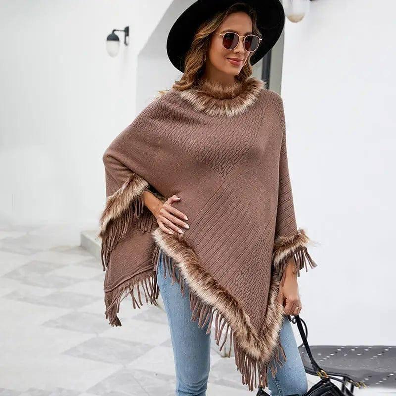 Mao Mao Yu Foreign Trade Knitted Tassel Cloak For Women-1