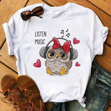 Maycaur Cartoon Owl Print T Shirt Women Kawaii Graphic-BT6635-5