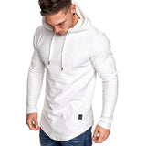 Men Hoodie Sweatshirt Casual Long Sleeve Slim Tops Gym T-shir Khaki / 3XL-White-5