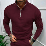 Men's Autumn And Winter Fleece-lined Solid Color Long Sleeve-Wine Red-6