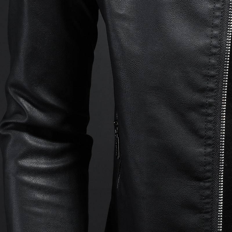 Men's Leather Motorcycle Jacket Thin Coat-5