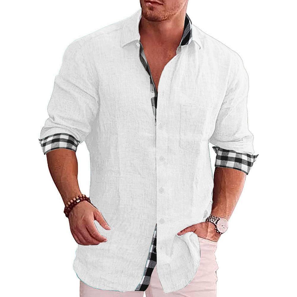 Men's Shirt Long Sleeve Casual-White-10