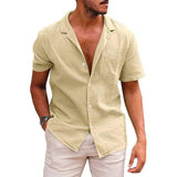 Men's Tops Casual Button Down Shirt Short Sleeve Beach Shirt Summer Mens Clothing Sky blue / 2XL-Khaki-10