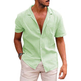 Men's Tops Casual Button Down Shirt Short Sleeve Beach Shirt Summer Mens Clothing Sky blue / 2XL-Light green-12