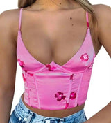 Neck Floral Tanks Camis Bustier Summer Tube Crop Tops-ColourB-2