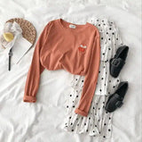 Net red animal embroidery round neck loose long-sleeved-orange-14