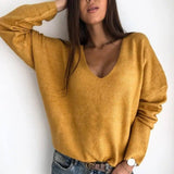 new autumn winter Women v-neck solid Sweater Pullover Female-1