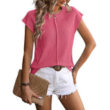 New Knitted Round Neck Short-sleeved Top Summer Casual Loose-Pink-5