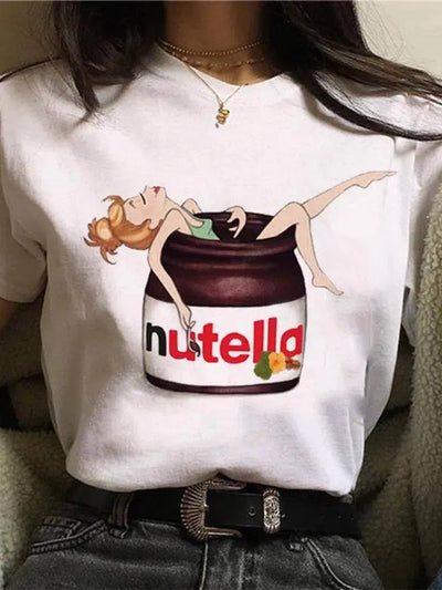 New Nutella Print T Shirt Women 90s Harajuku Kawaii Fashion-1