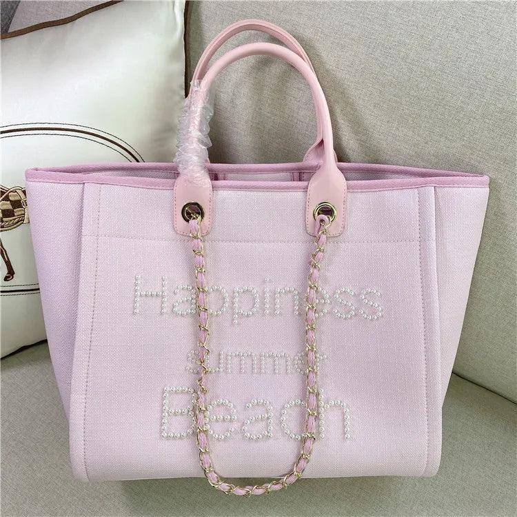 New Women Tote Bag Fashion Canvas Large Handbag Chains-Genuine Leather 5-13