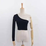 Off Shoulder Female Knitted Crop Top Women White Black-Black-3