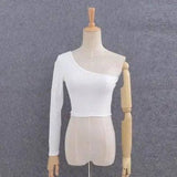 Off Shoulder Female Knitted Crop Top Women White Black-White-4