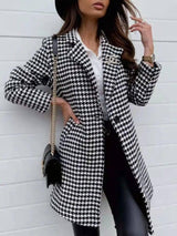 One Button Slim Fit Blazer Women Clothing-Houndstooth-1