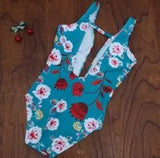 One-piece Swimsuit, Flower Swimsuit,-Blue-4