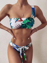 One shoulder printed bikini-Whiteblue-3