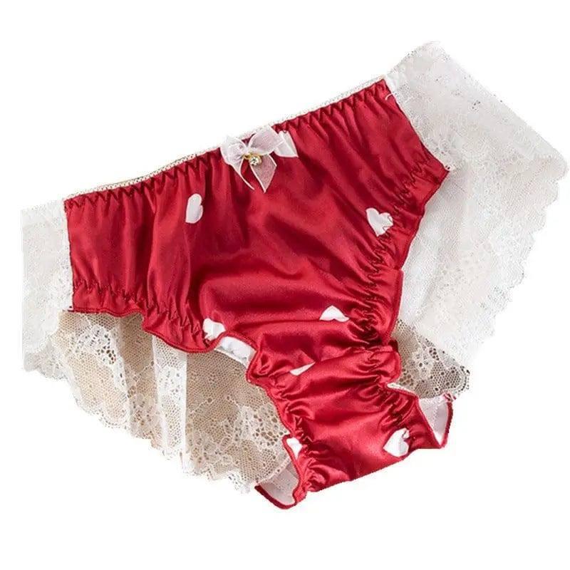 Panties For Women Lace Kawaii Sexy Lingerie Underwear Heart-Red-1