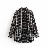 Plaid tweed coat-Black-1