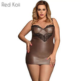 Plus Size Faux Leather Lingerie Nightdress-M-1