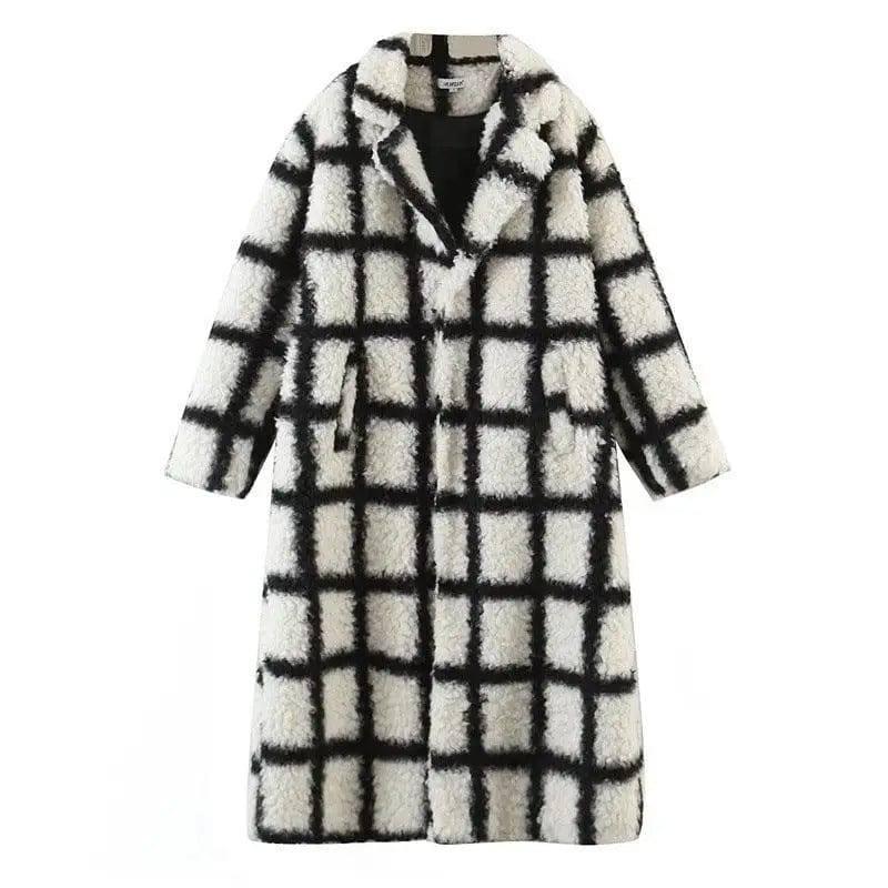 Polo Loose Coat Fashionable Plaid-Black and white check-5