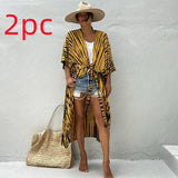 Polyester Ladies Sun Protection Resort Beach Dress Cover Up-Yellow and black-46