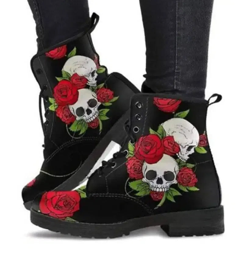 Printed high-top boots women-Black-1