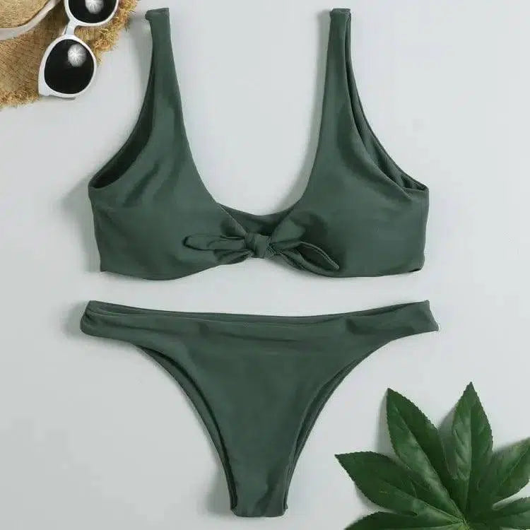 Printed split swimsuit for ladies-Green-1