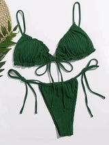 Pure Color Split Body Slim Sexy Hot Spring Swimsuit Bikini-Green-2