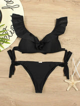 Pure Color Split Flashing Bikini European And American-Black-2