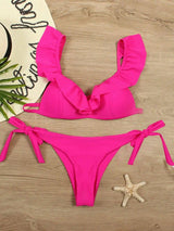 Pure Color Split Flashing Bikini European And American-RoseRed-6