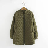 Plus Size Parkas Women's Clothing Autumn Winter Long Sleeve Anti-Static Zipper Wadded Jacket Argyle Cotton-Padded Coat-green-9