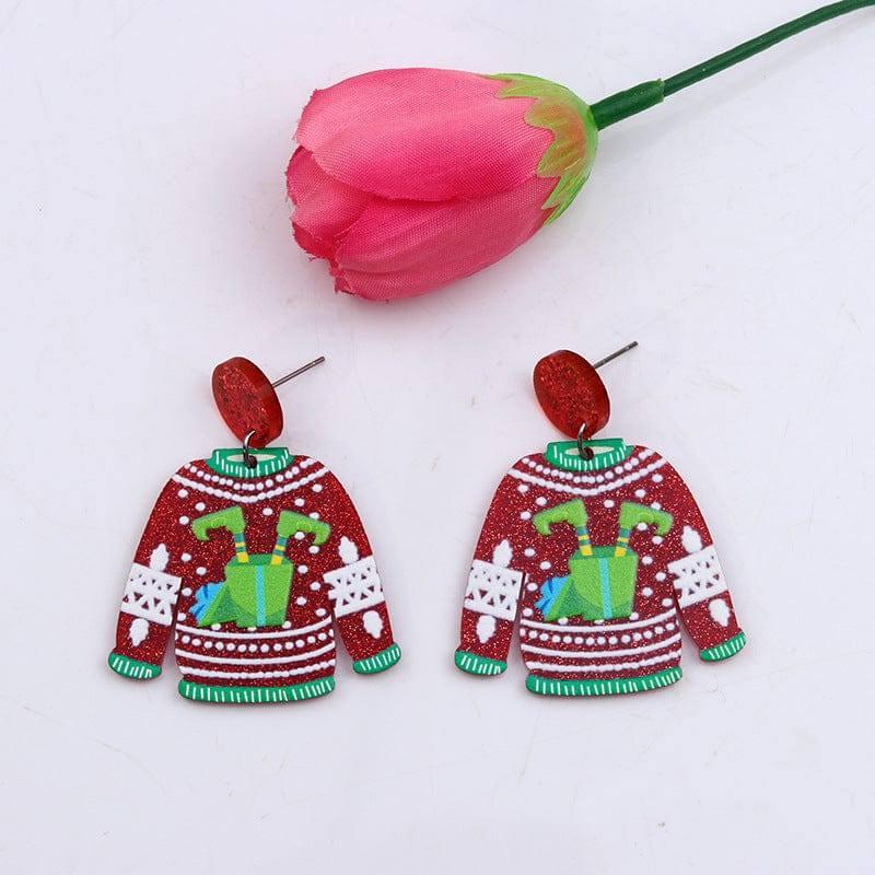 Red Sweater Christmas Earrings Cute Elk Female-Gift Box Red Sweater-6