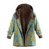 Retro flower print plus size hooded jacket top-Green-2