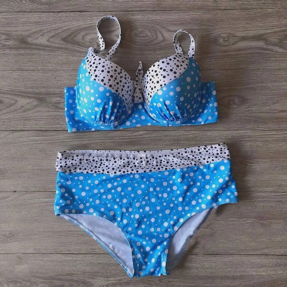 Retro Polka Dot Bikini Sexy Split Slim Swimsuit-Blue-3