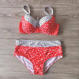 Retro Polka Dot Bikini Sexy Split Slim Swimsuit-Red-4