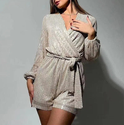 Sequined Long Sleeve Dress Women-5