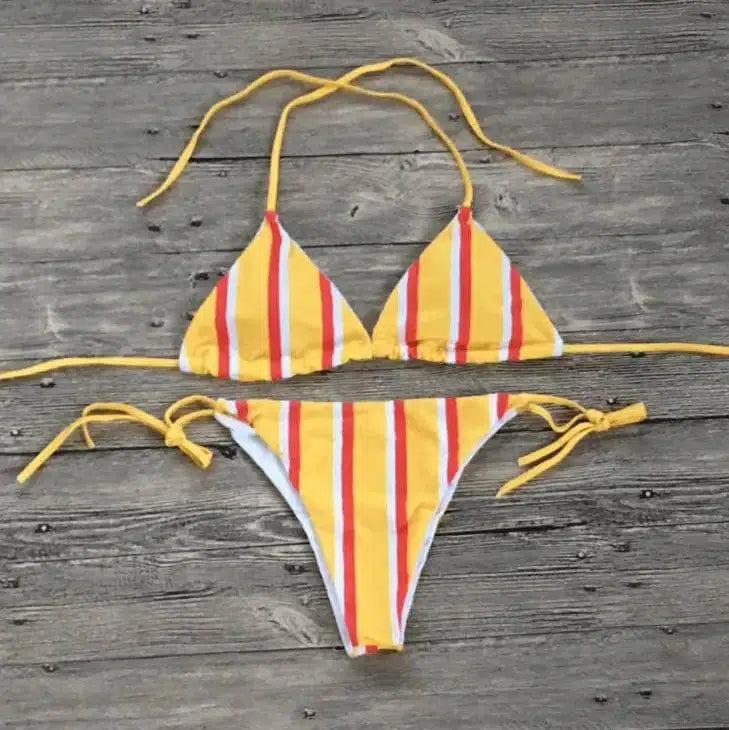 Sequins bikini split swimsuit ladies-Yellow3-14