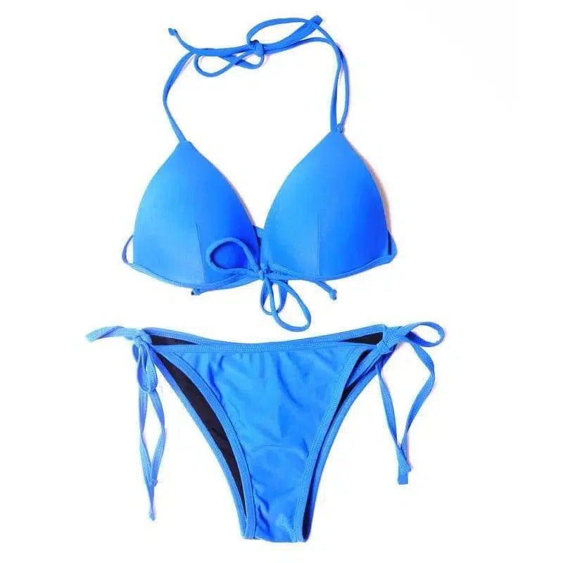 Sexy Bikini Swimsuit With Top-up Gathered Triangle Cup-Blue-1