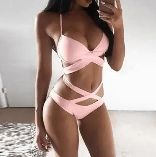 Black And White Color Matching Bikini Women'S Split-Pink-6