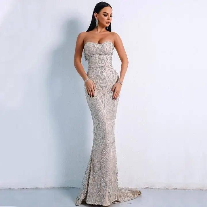 ELEGANT STRAPLESS GEOMETRIC EVENING DRESS-6